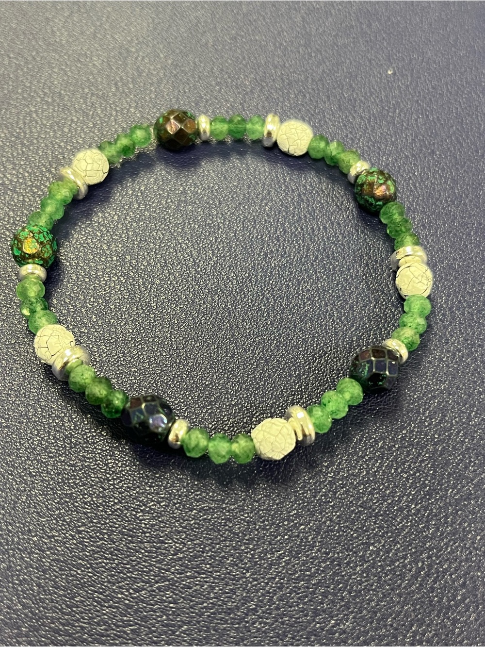 Green Beaded Stretch Bracelet - Unbranded